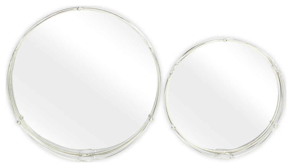 Mianzi Round Tricircle Rim Silver Metal Trays (Set of 2)