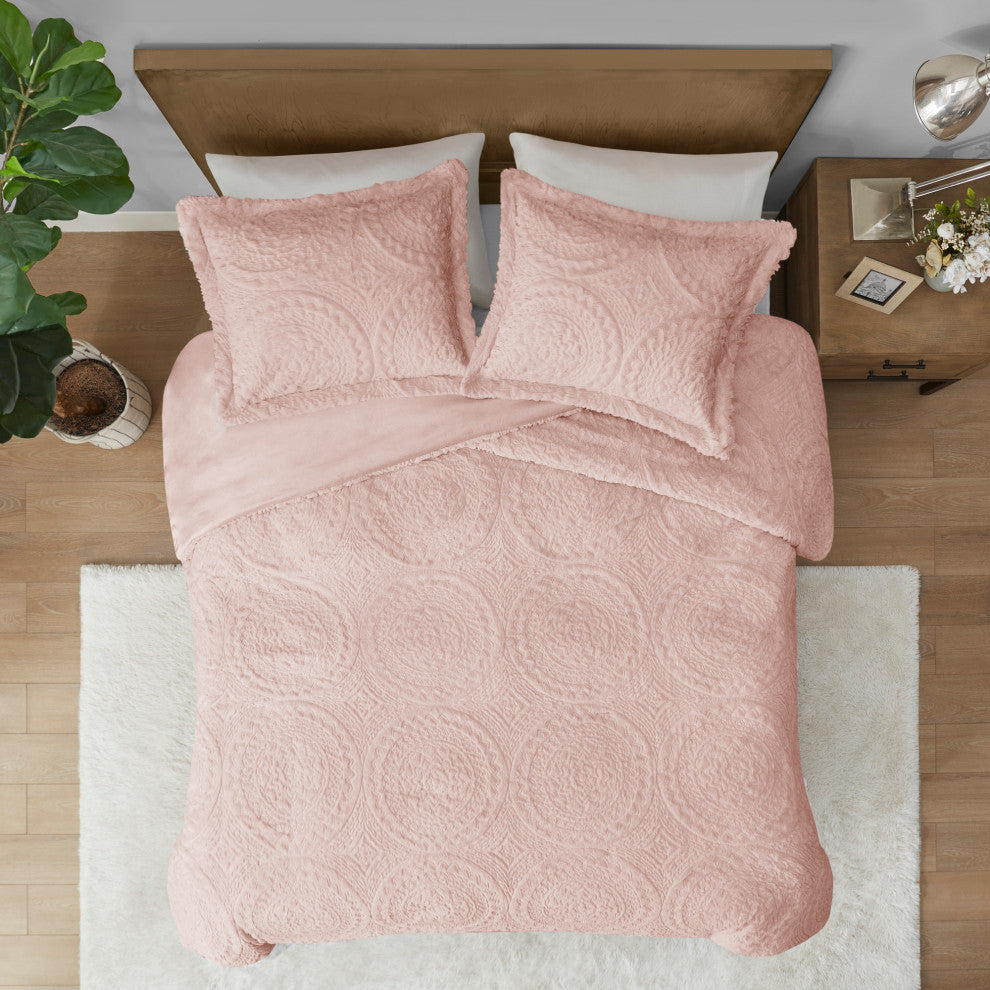 Madison Park Arya Medallion Faux Fur Plush Comforter Mini Set