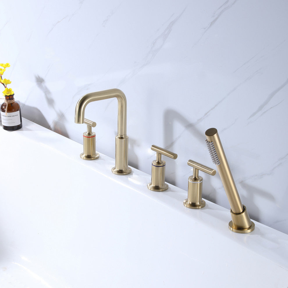 Luxury Deck Mounted Roman Bathtub Faucet With Hand Shower & 3 Lever Handles