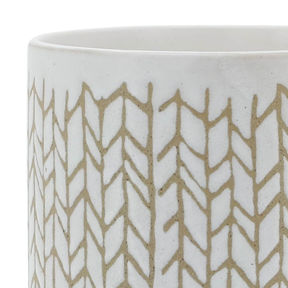 8" Chevron Planter With Wood Stand, Beige