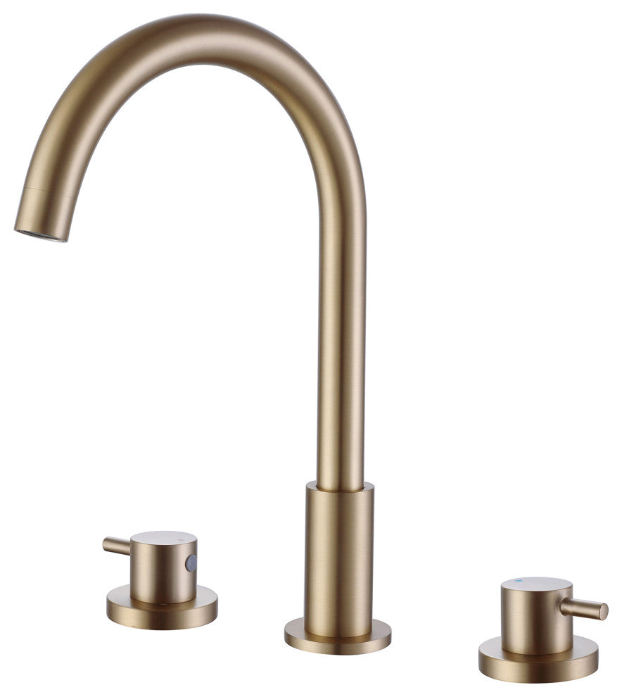 Deck Mounted Dual Handles Widespread Bathroom Faucet, Brushed Gold