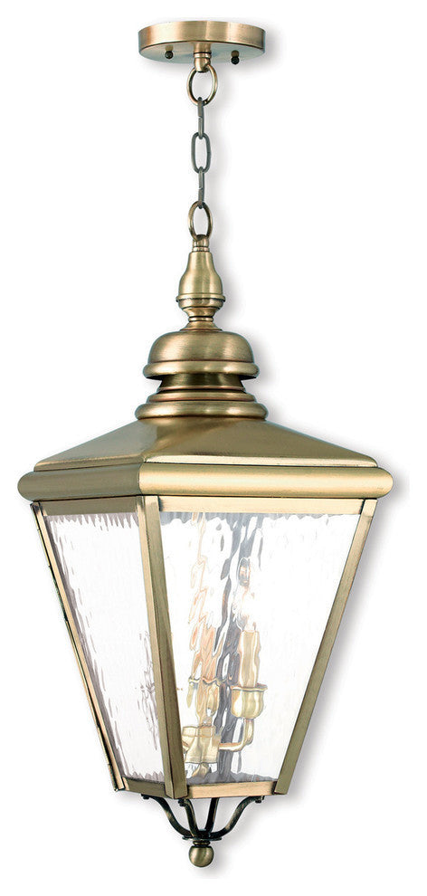 Cambridge Outdoor Chain-Hang Lantern, Antique Brass