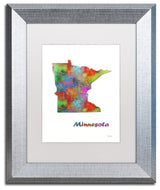 Marlene Watson 'Minnesota State Map-1' Art, Silver Frame, 11"x14", White Matte