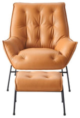 ACME Zusa Leather Upholstered Tufted Accent Chair and Ottoman in Tan