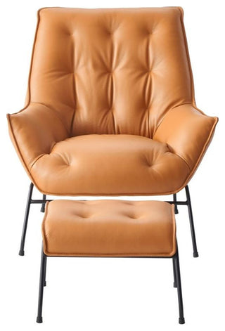 ACME Zusa Leather Upholstered Tufted Accent Chair and Ottoman in Tan