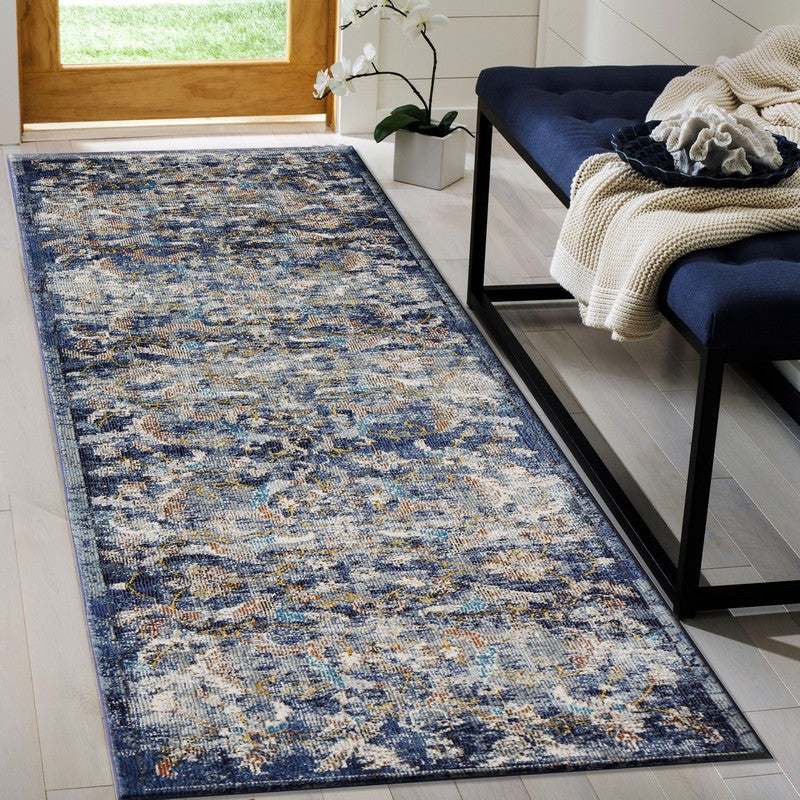 2??x 9??Blue and White Jacobean Pattern Runner Rug