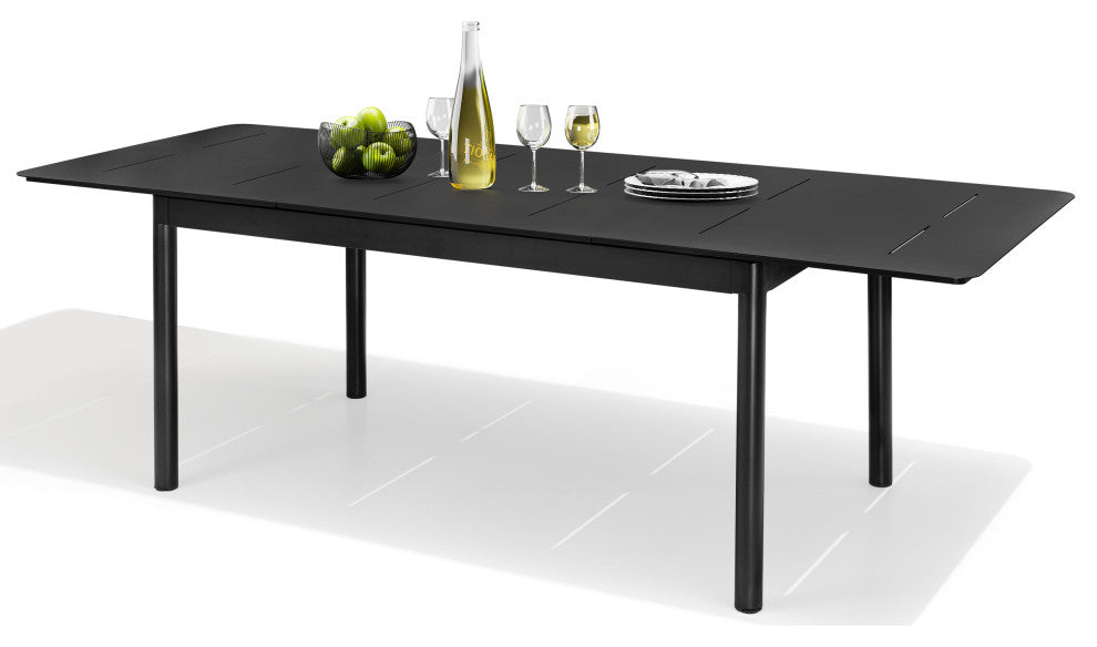 6-8 Person Rectangle Expandable Aluminum Outdoor Patio Dining Table, Black