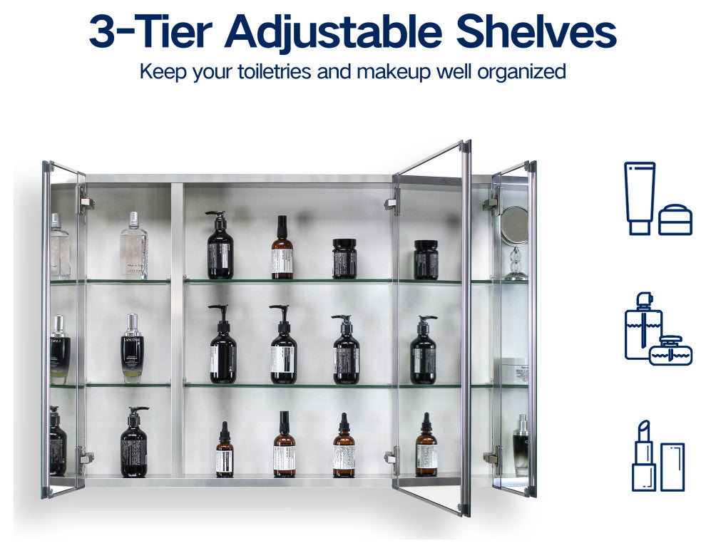 Frameless Aluminum Medicine Cabinet Adjustable Shelves,36x26Inch