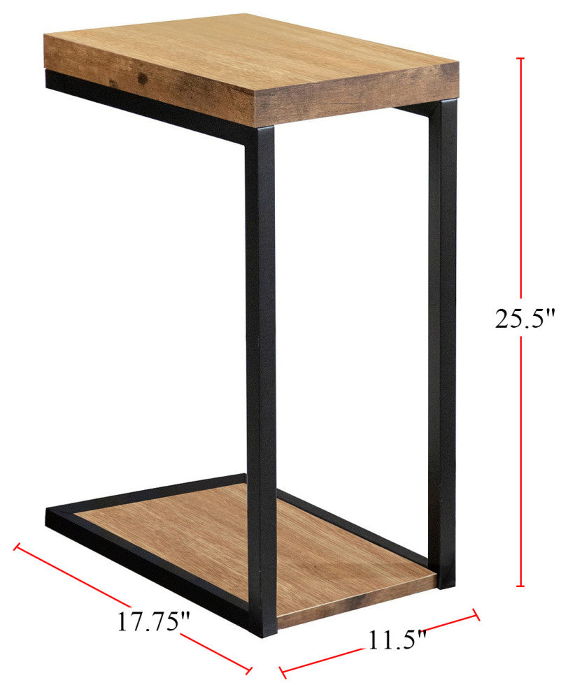 C-Shape Snack Table with Shelf, Antique Nutmeg