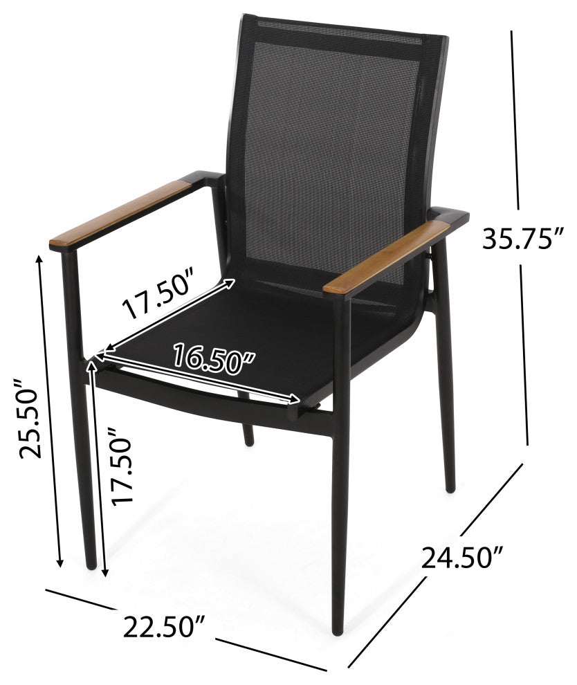 Shane Outdoor Mesh and Aluminum Dining Chairs, Set of 2