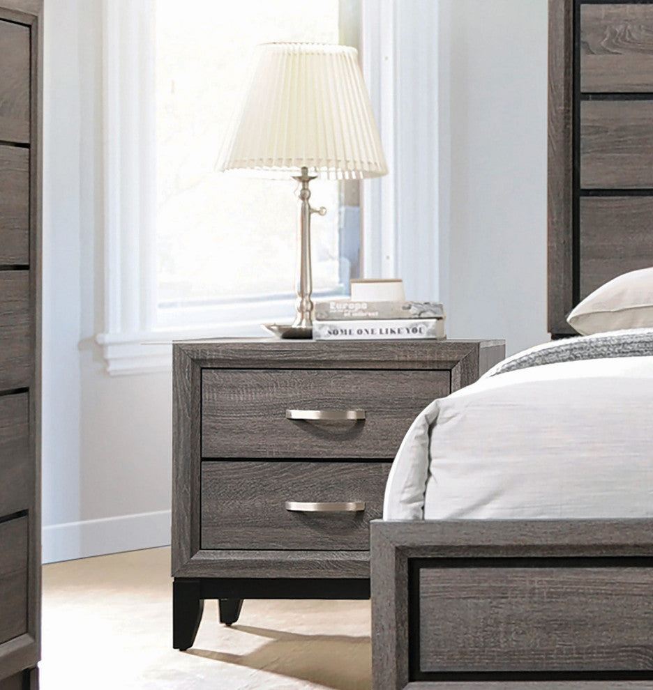 2 Drawers Nightstand, Gray Oak And Black