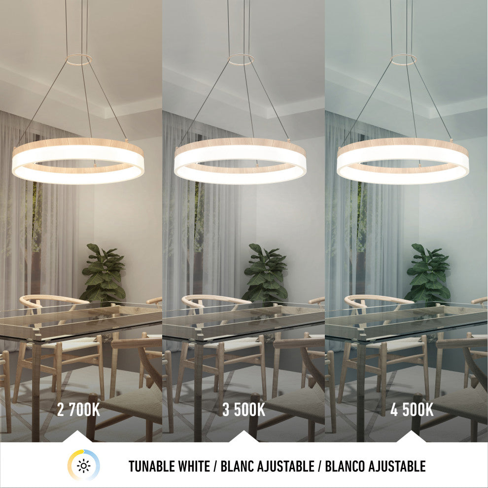 Artika Optical Ring LED Pendant Ceiling Light, Wood - Multiple CCT