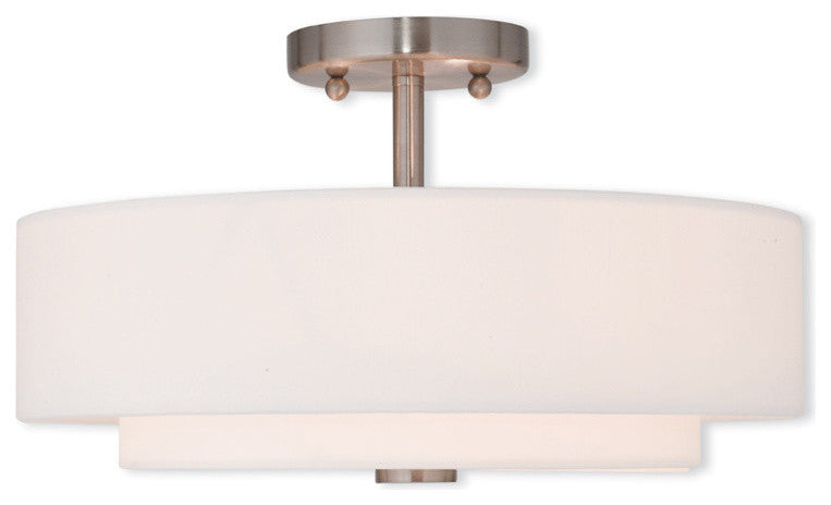 Ceiling Mount With Handcrafted Off-White Fabric Hardback Shade, Brushed Nickel