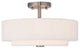 Ceiling Mount With Handcrafted Off-White Fabric Hardback Shade, Brushed Nickel