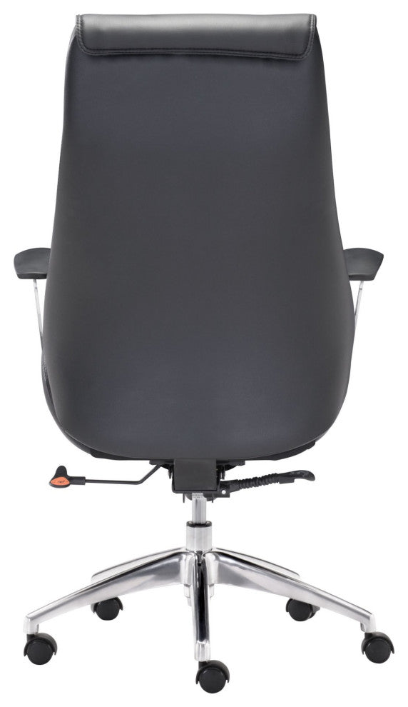 Computer Chair, Faux Vinyl Leather, Steel, Black, Silver, Home Business Office