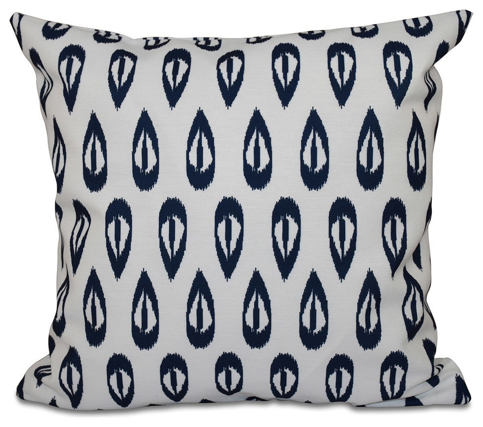 Ikat Tears, Geometric Print Pillow, Navy Blue, 20"x20"