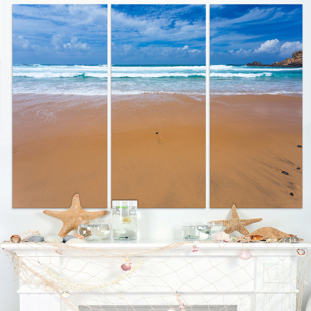 "Peaceful Atlantic Seashore Portugal" Beach Metal Wall Art, 3 Panels, 36"x28"