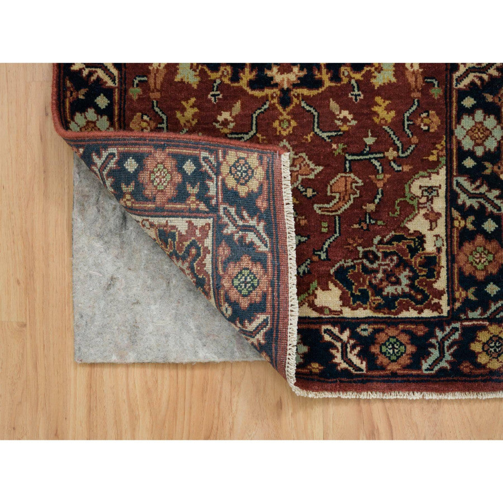 Rust Red Antiqued Sarouk Re-Creation Pure Wool Hand Knotted Rug, 2'x3'2"
