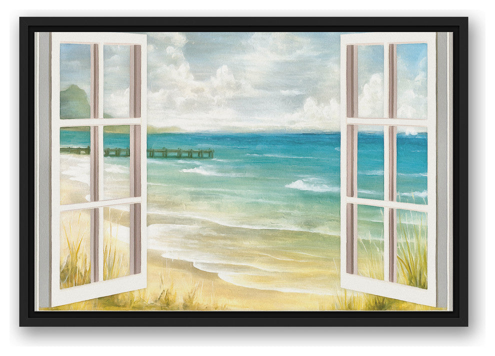 Open Windows to Beach Paradise 16x24 Black Floating Framed Canvas