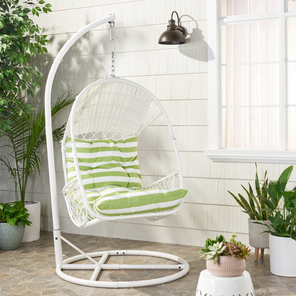 Auckland Wicker Hanging Chair With Stand, White/Green