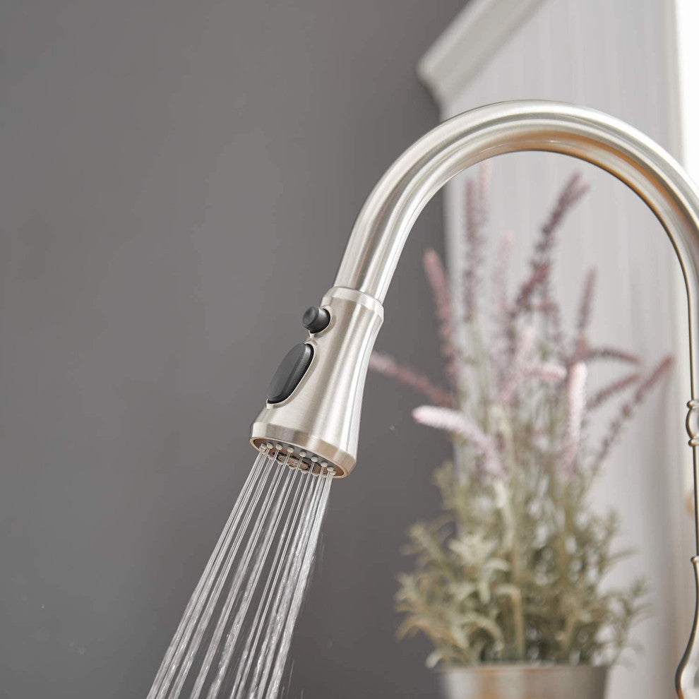 Wellfor Single Level Stainless Steel Kitchen Faucet With Pull Down Spray, Brushed Nickel