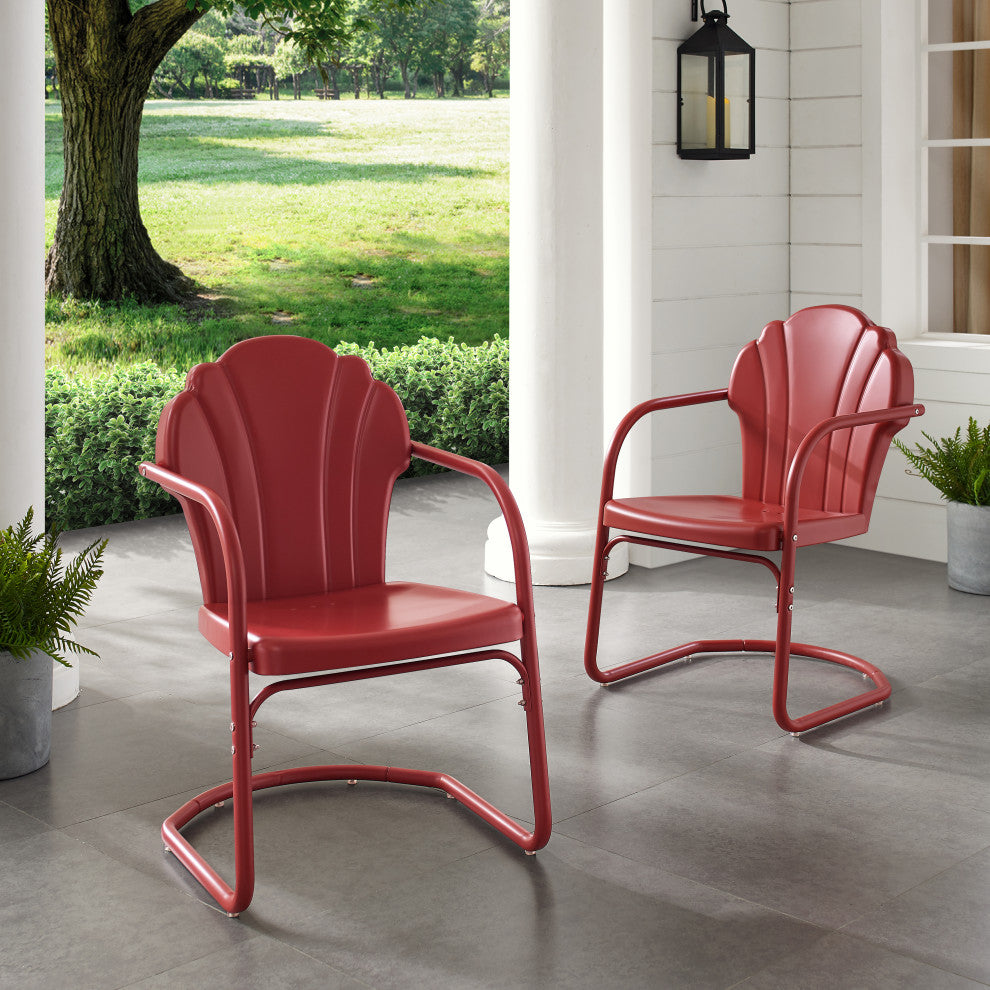 Tulip 2PC Outdoor Metal Armchair Set, Red