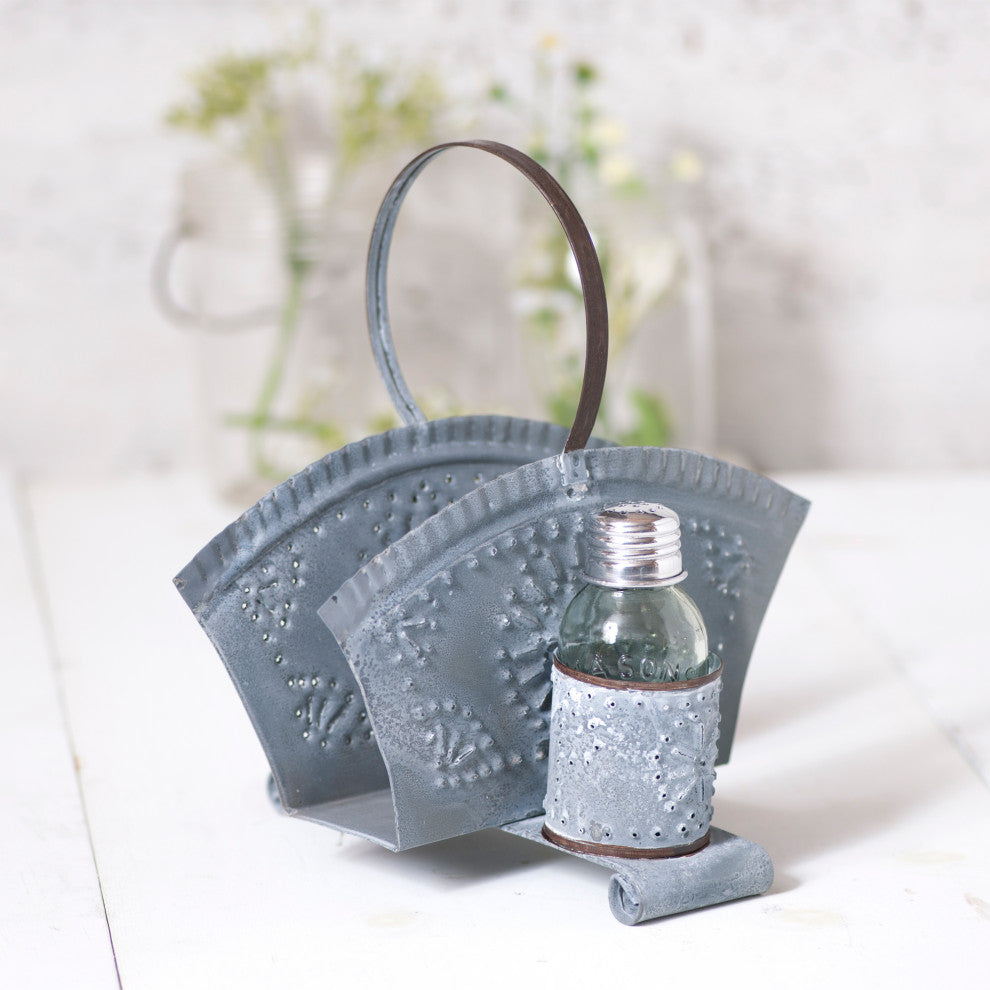Napkin and Shaker Holder, Weathered Zinc