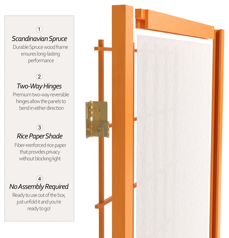 7' Tall Window Pane Shoji Screen, Honey, 4 Panels