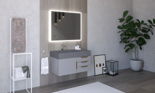 CastelloUSA Amazon 36" Wall Mount Vanity Set, Gray, Gray Top, Gold Handles