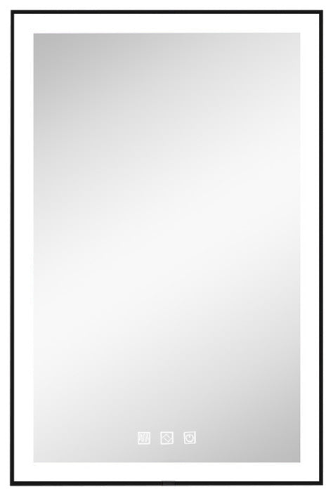 Kiva-Rhyme Black Framed LED Vanity Wall Mounted Mirror, 24x32", 3 Buttons, 24"x36"