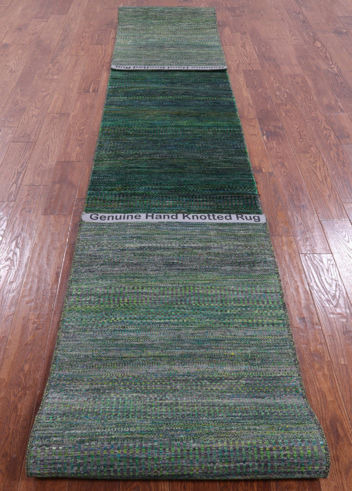 2' 5" X 19' 3" Runner Hand Knotted Super Savannah Gabbeh Wool and Silk Rug Q6888