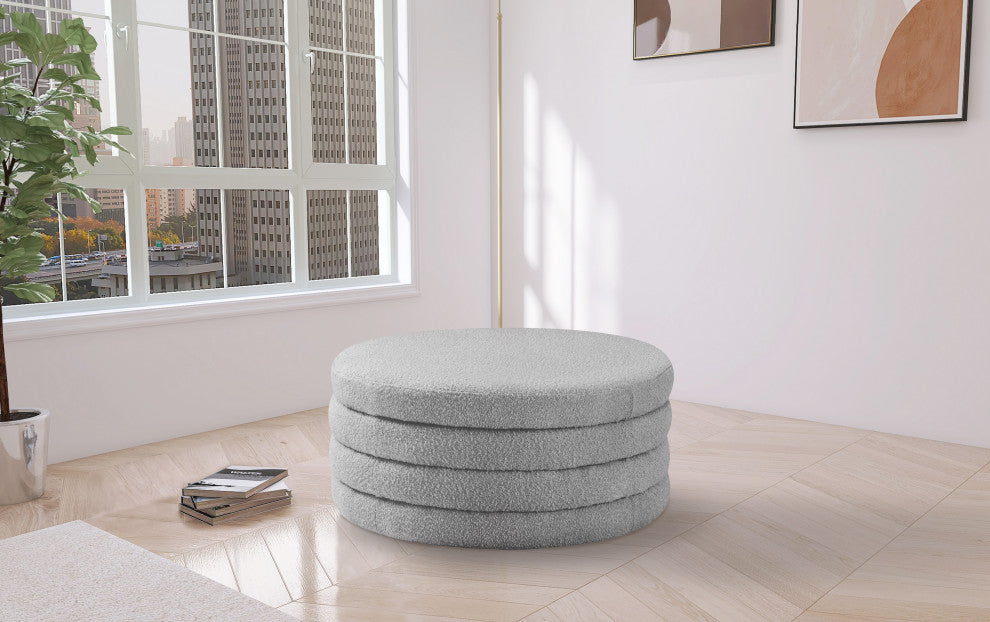 Aphia Boucle Fabric Upholstered Ottoman, Gray, Ottoman / Coffee Table
