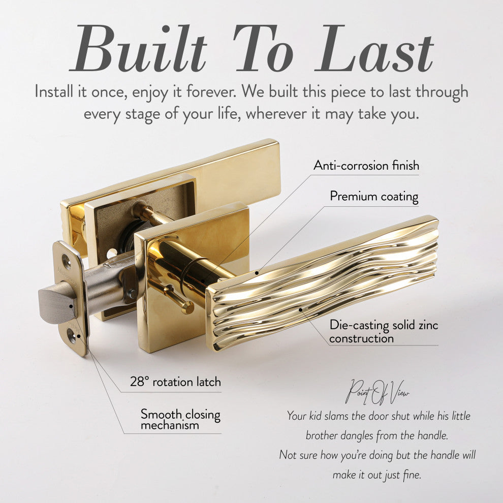 Modern Heavy Duty Designer Interior Door Lever - Ridge Collection, Polished Brass, Double Dummy