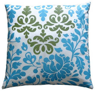 Pillow Decor - Bohemian Damask Blue, White and Olive Throw Pillow