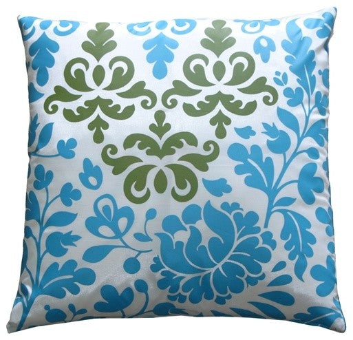 Pillow Decor - Bohemian Damask Blue, White and Olive Throw Pillow