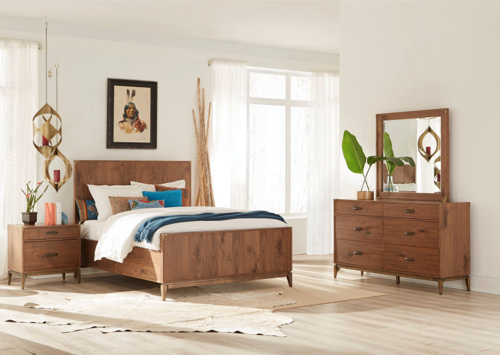 Modus Adler 5 Piece E King Bedroom Set With 2 Nightstand, Natural Walnut