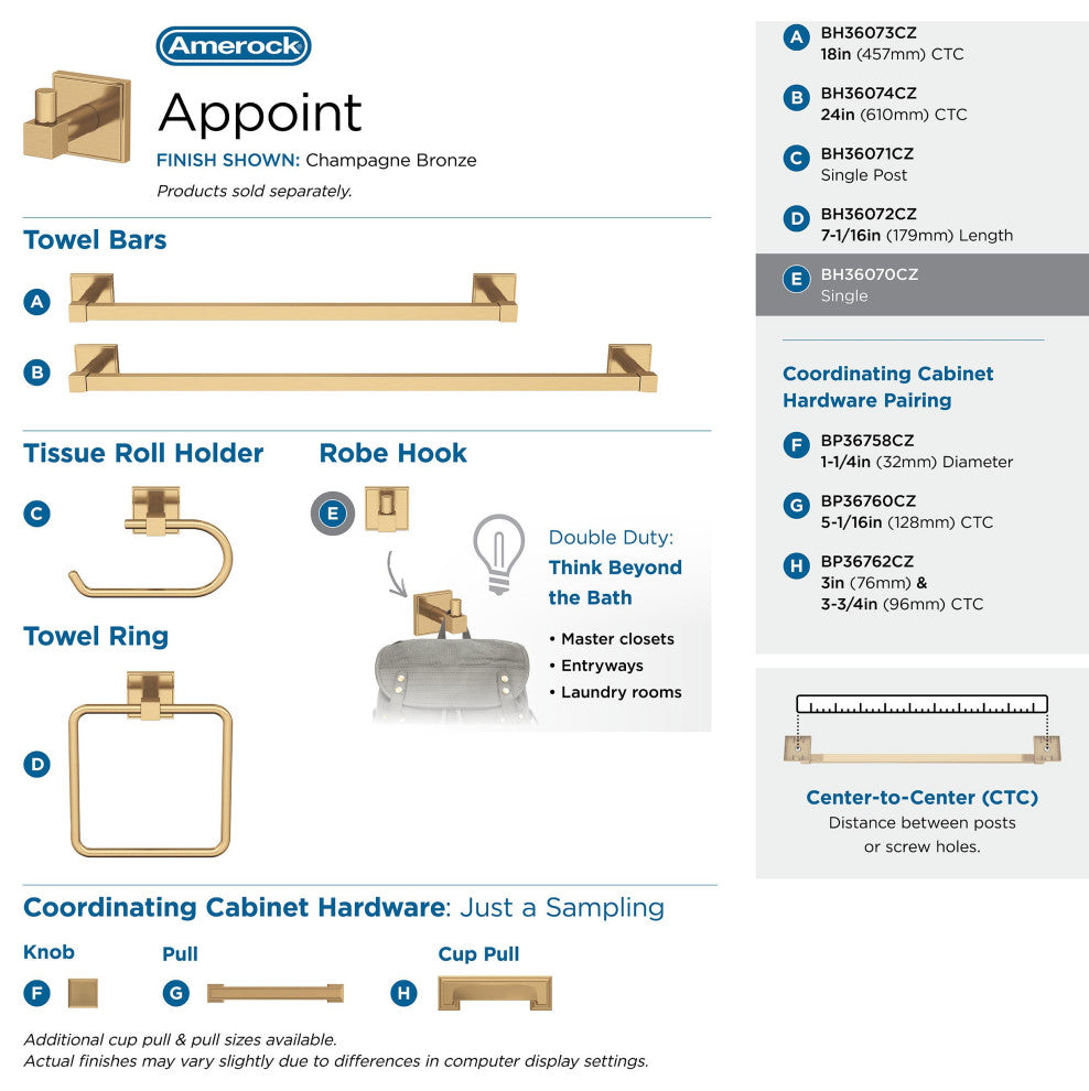 Appoint Traditional Single Robe Hook, Champagne Bronze