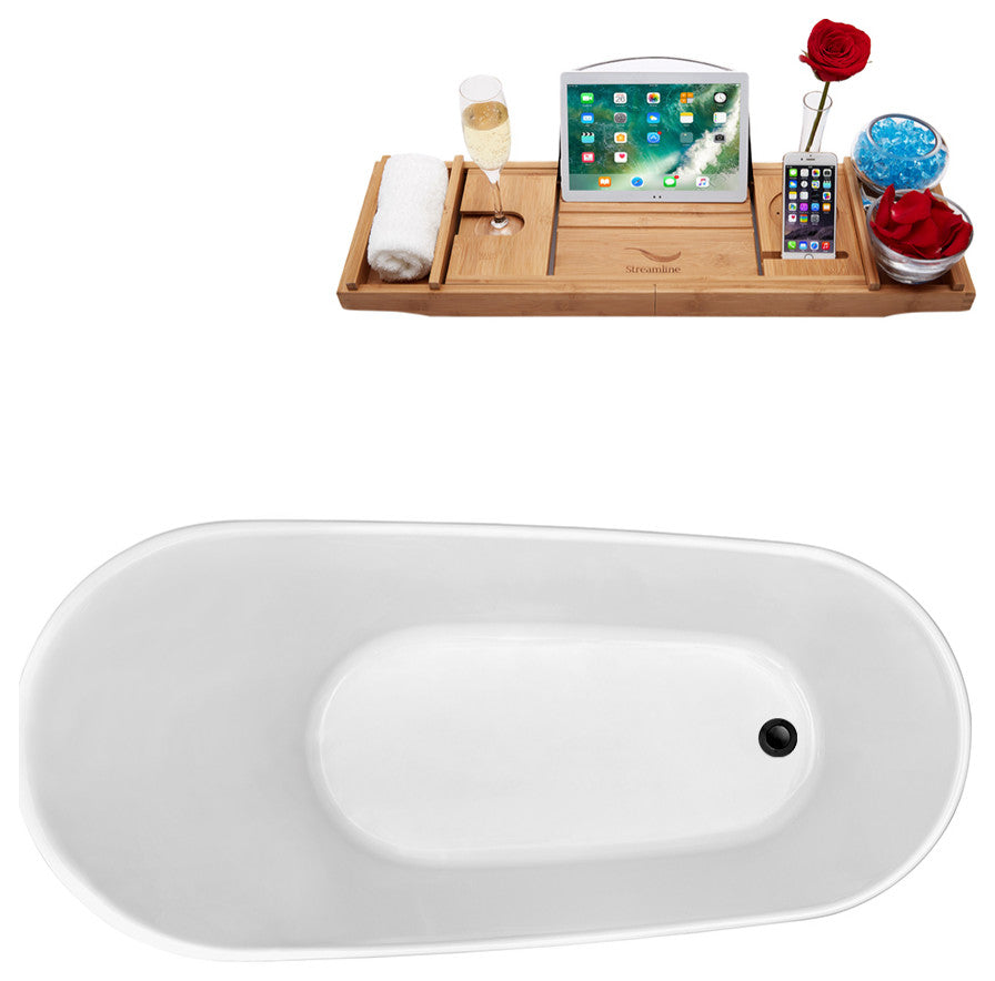 63" Streamline N460-IN-BL Soaking Freestanding Tub and Tray With Internal Drain