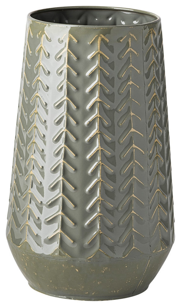 11" Green Organically Chevron Embossed Metal Vase