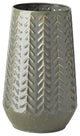 11" Green Organically Chevron Embossed Metal Vase