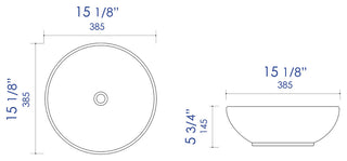 Black and White 15" Round Vessel Above Mount Ceramic Sink