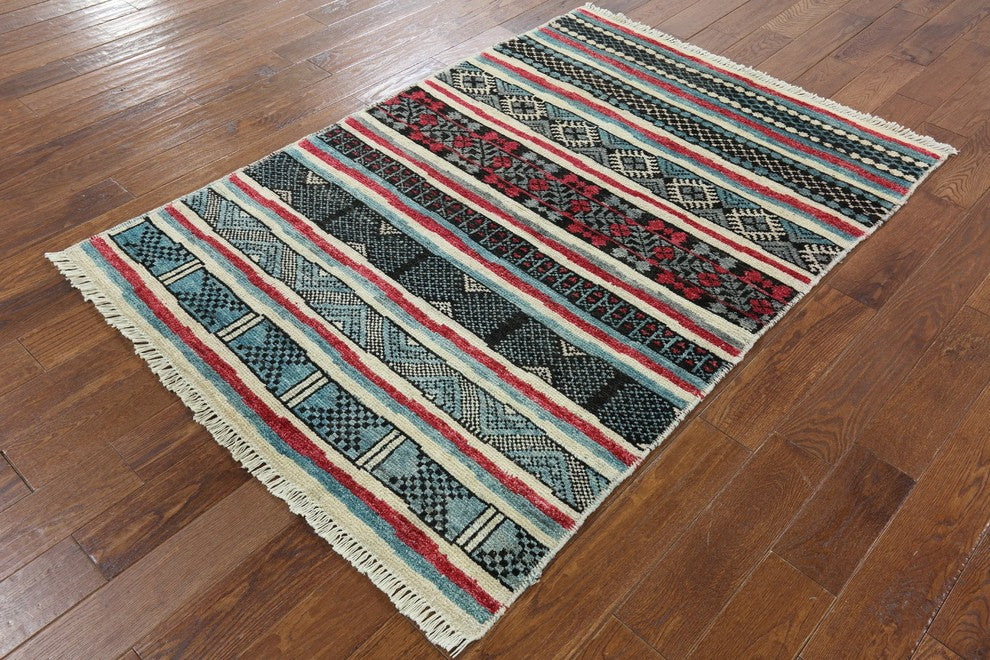 4x6 Hand Knotted Oriental Navajo-Design Moroccan Area Rug, P5125