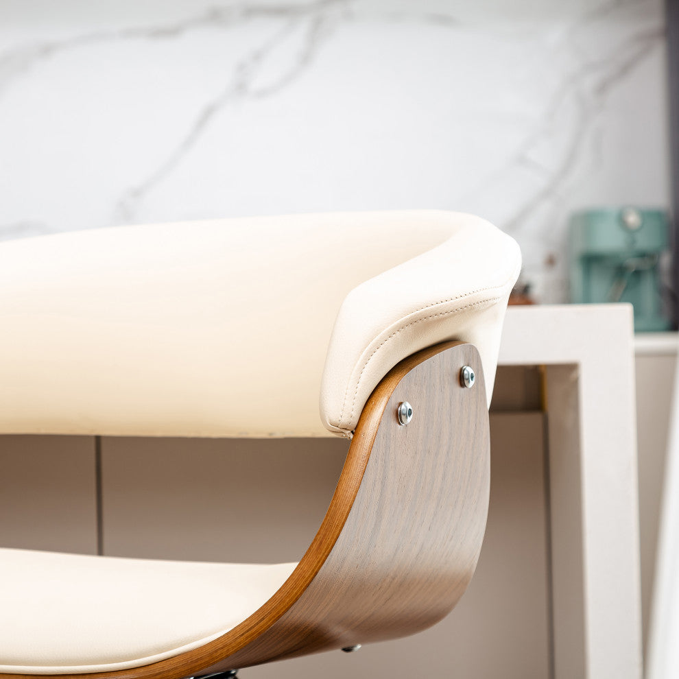 Bentwood Swivel Bar Chair, PU Leather, Set of 2, Cream