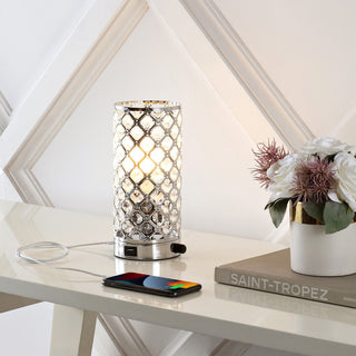 Lucie 9.5" Iron/Acrylic LED Mini Uplight Table Lamp With USB Port, Chrome/Clear