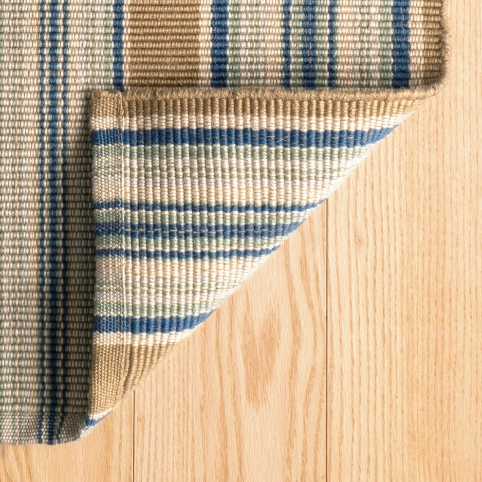 Dash & Albert Blue Heron Stripe Handwoven Cotton Rug, Blue, Runner-2'6" x 8'