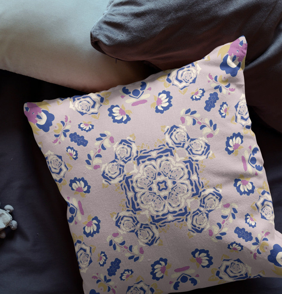 26" Lavender Blue Wreath Indoor Outdoor Zippered Throw Pillow