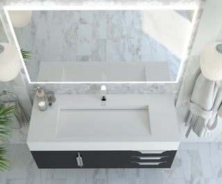 CastelloUSA Nile 48" Wall Mounted Vanity Set, Black, White Top, Brushed Nickel