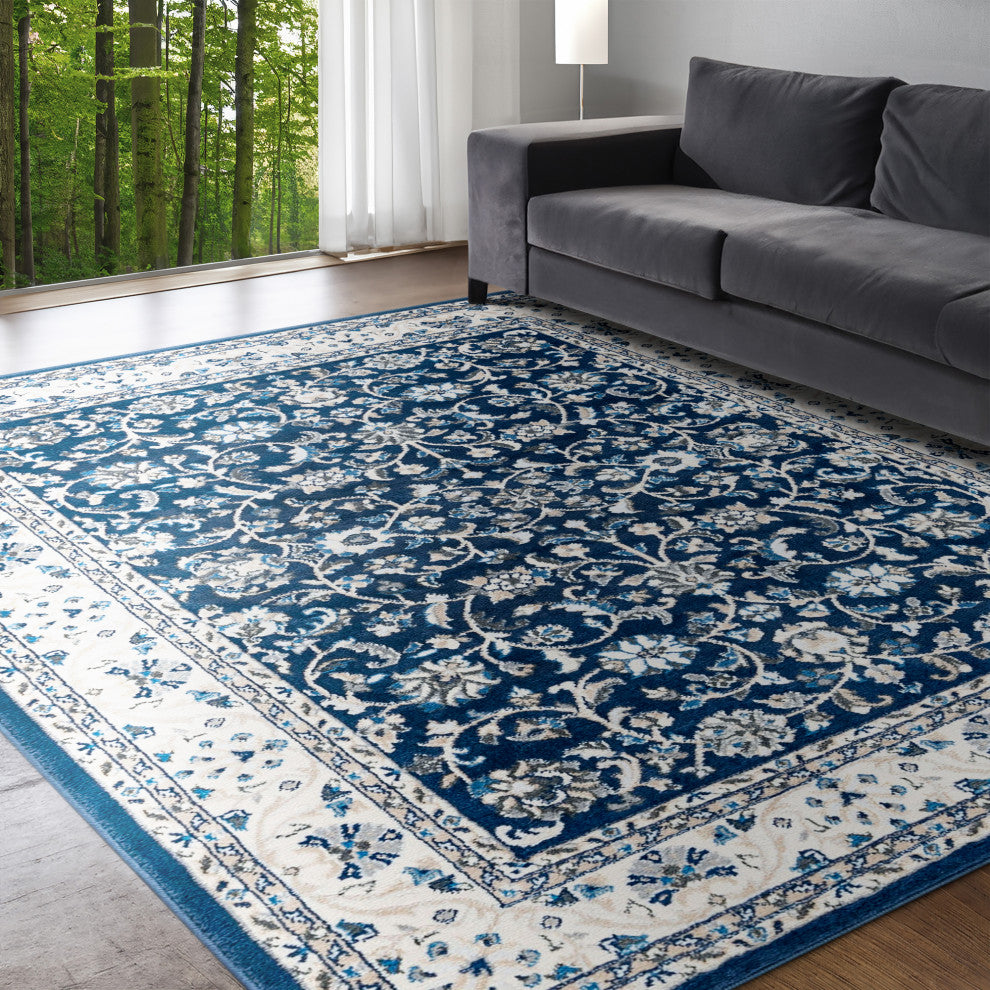 Tessie Traditional Floral Dark Blue Rectangle Area Rug, 7.6'x10'