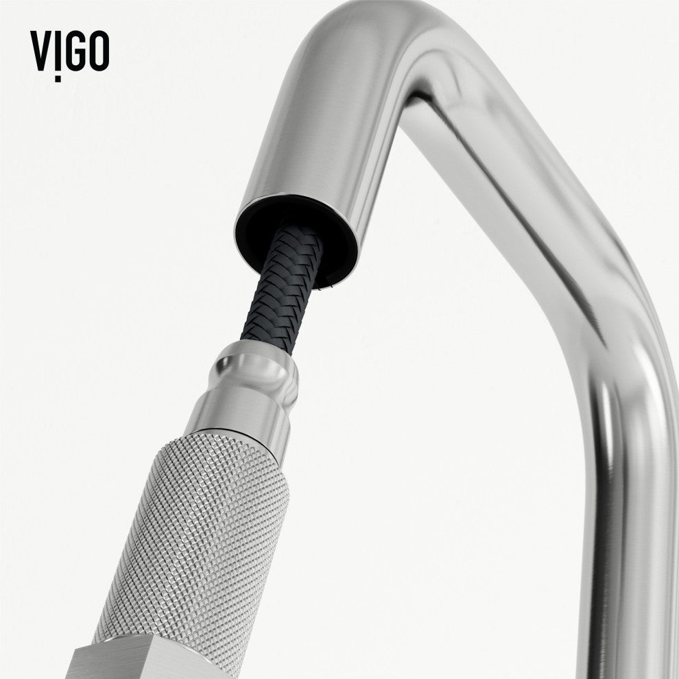 VIGO Hart Angular 18" H Single Handle Pull-Down Kitchen Faucet, Stainless Steel, Without Extras