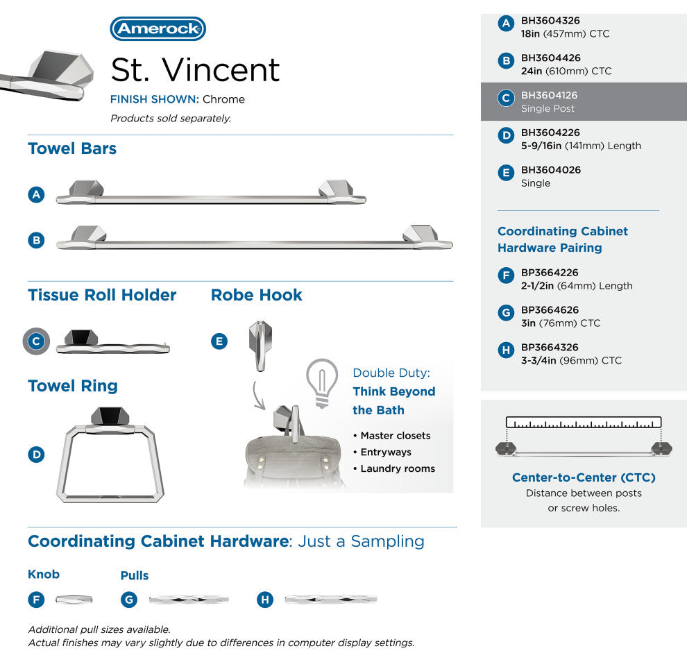 Amerock St. Vincent Contemporary Single Post Toilet Paper Holder, Chrome